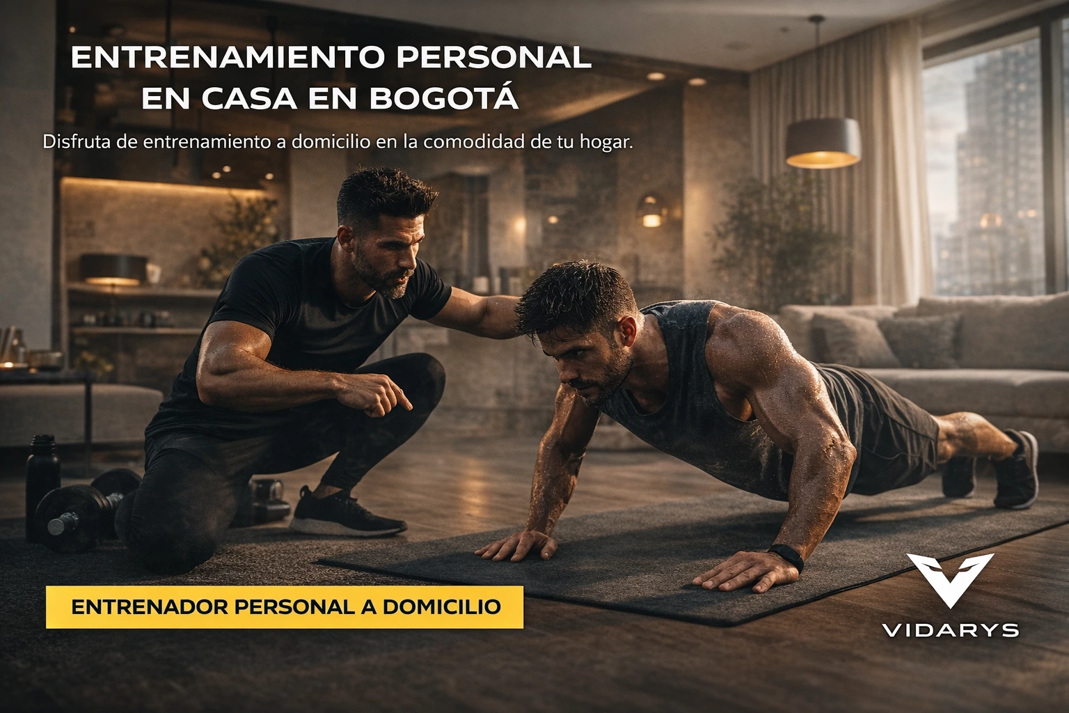entrenador personal a domicilio en Bogotá realizando entrenamiento funcional con cliente